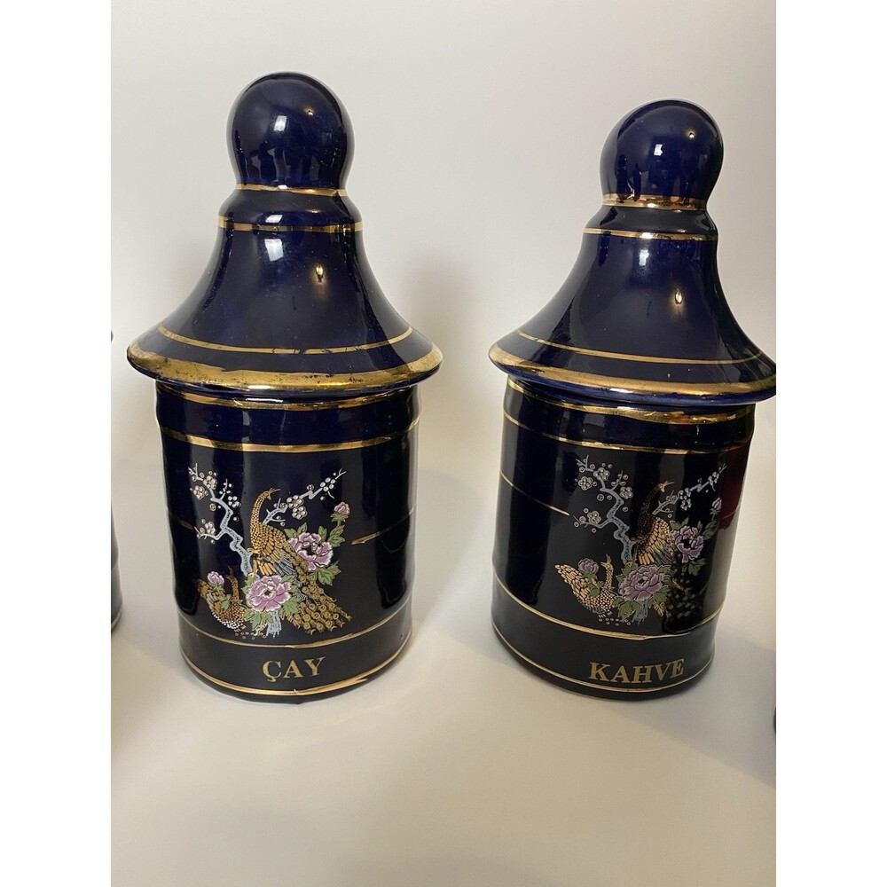 Sir Seramik Set 7 Spice Jars Cobalt Gold, Turkey Art Deco Colorful Canisters - Picture 4 of 15